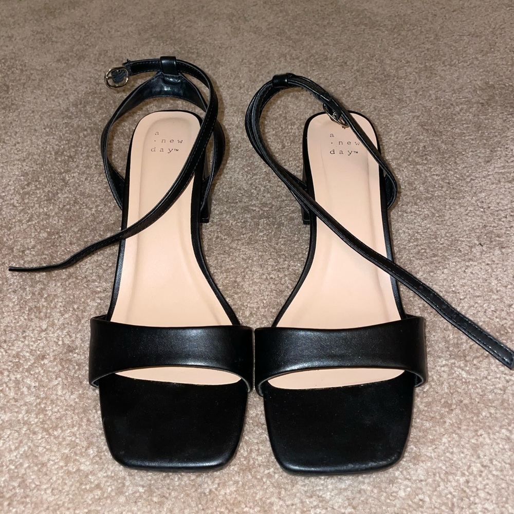Shannon Ankle Strap Sandal Heels with Memory Foam Insole - A New Day Black 9.5